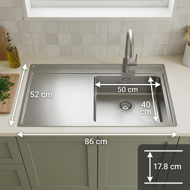 Pure.Sink Comfort RVS spoelbak met afdruipgedeelte 86x52 cm Tapwing rechts PCM5086RT-02